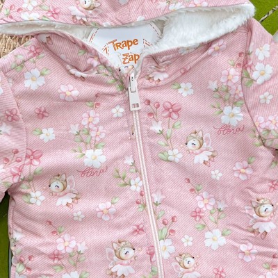 Jaqueta Pelinho de Carneiro Reversível Raposa Fadinha - Rosa 